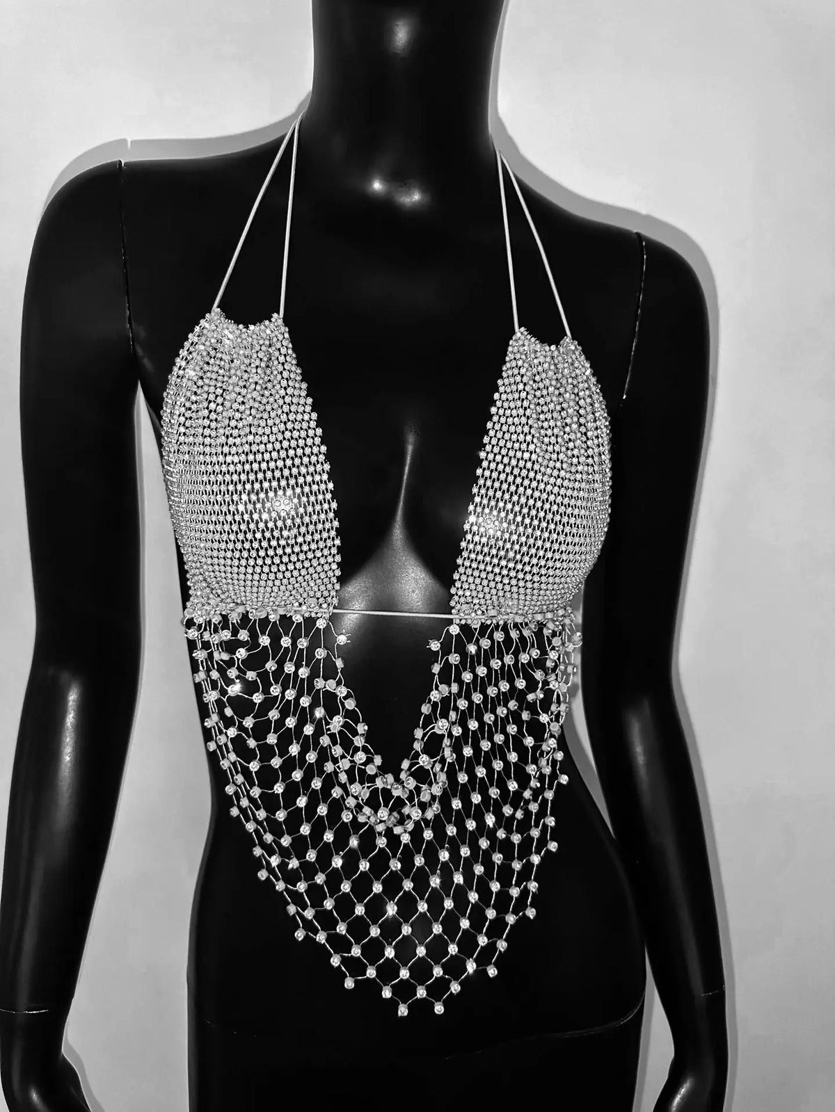 Sexy Women Rhinestone Halter Tops Tie-up Bling Body Chain Bra Going Out Lingerie Camisoles for Party Clubwear
