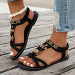 Flowers Decor Flats Bohemian Sandals Women Plus Size 36-43 Summer Gladiator Sandalias Mujer Lightweight Non Slip Beach Sandles