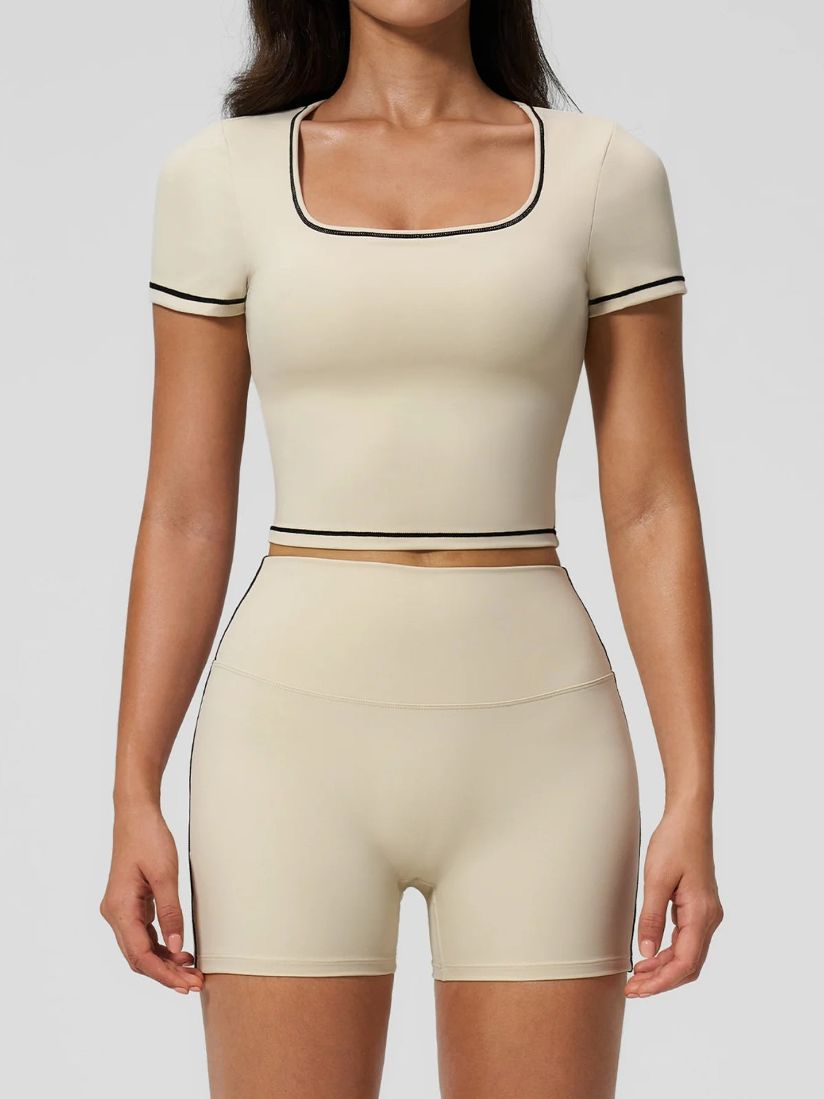 Speed Drying Tight Yoga Sets Women Color Contrast Short Sleeve Slim Sports Top High Waist Leggings Running Fitness Athletic Wear