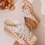 Floral Print Chunky Platform Sandal Women Plus Size Cross Strap Open Toe Sandals Ladies Non Slip Thick Bottom Wedge Sandal Mujer