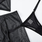 Toucheart Erotic Lingerie New High-quality Leather and Fabric Spliced mesh Sexy Strap Cross Halter Neck Sexy Hot Underwear Set