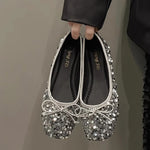 Fashion Silver Bling Low Top Single Shoes for Women New Low Heels Bow-Knot Single Shoes Ladies Hot Sale Plu Size Shoes Mujer