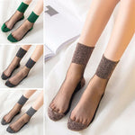 Summer Mesh Hosiery Sock Fashion Lace Short Socks Japanese Style Crystal Glass Socks for Women Sexy Middle Tube Socks