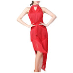 Women's Sparkling Sequin Carnival Irregular Tassel Dress Latin Dance Stage Costume Squins Fringe Tassel Sexy Bodycon Party Dress