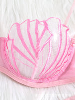 2pcs Women's Bra Set Sexy Lace Mesh Lingerie Set Ultra Thin Breathable Comfortable Lightweight Scallop Transparent Lingerie Set