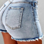 Summer Women Shorts High Waist Washed Retro Distressed Ripped Edge Butt-lifted Slim Fit Pockets Casual Club Party Short Pants