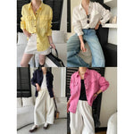 Women White Linen Blend Button Down Shirt Turn Down Collar Chest Pocket Loose Fit Blouse For Summer And Vacation Outfit KY7U