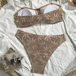 Brown Leaf Fishing Net Bandeau Bikinis Sets Front Hollow Out Sexy Swimsuit Woman 2026 Bead Swimwear Bathing Suit Bikini De Mujer