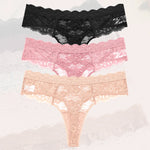 3Pcs Lace Sexy Thongs Women Low-Rise Briefs Sexy Soft Ladies Underwear Trendy Floral Underpants Female Flowery Panty Lingerie