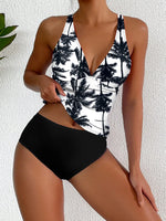 New Sexy Deep V Bikini Set Strappy Halter Swim Top & High Waist Panties Women's Printed Two Piece Swimsuit Beach Bathing Suit
