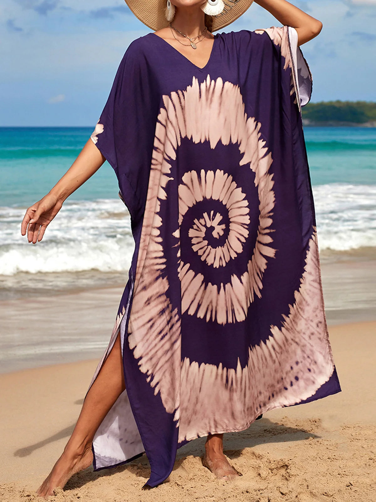 2026 New Colorful Kaftan Tunic Beach Dress Beach Wear Beachwear Beach Cover Up Cover-upsLoose Maxi Dress Female Women V4428