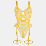 Toucheart Lace Sexy Skinny Babydoll Bodysuit Embroidery Erotic Private Adult Suit Solid Color Patchwork High Waisted Sexy Set