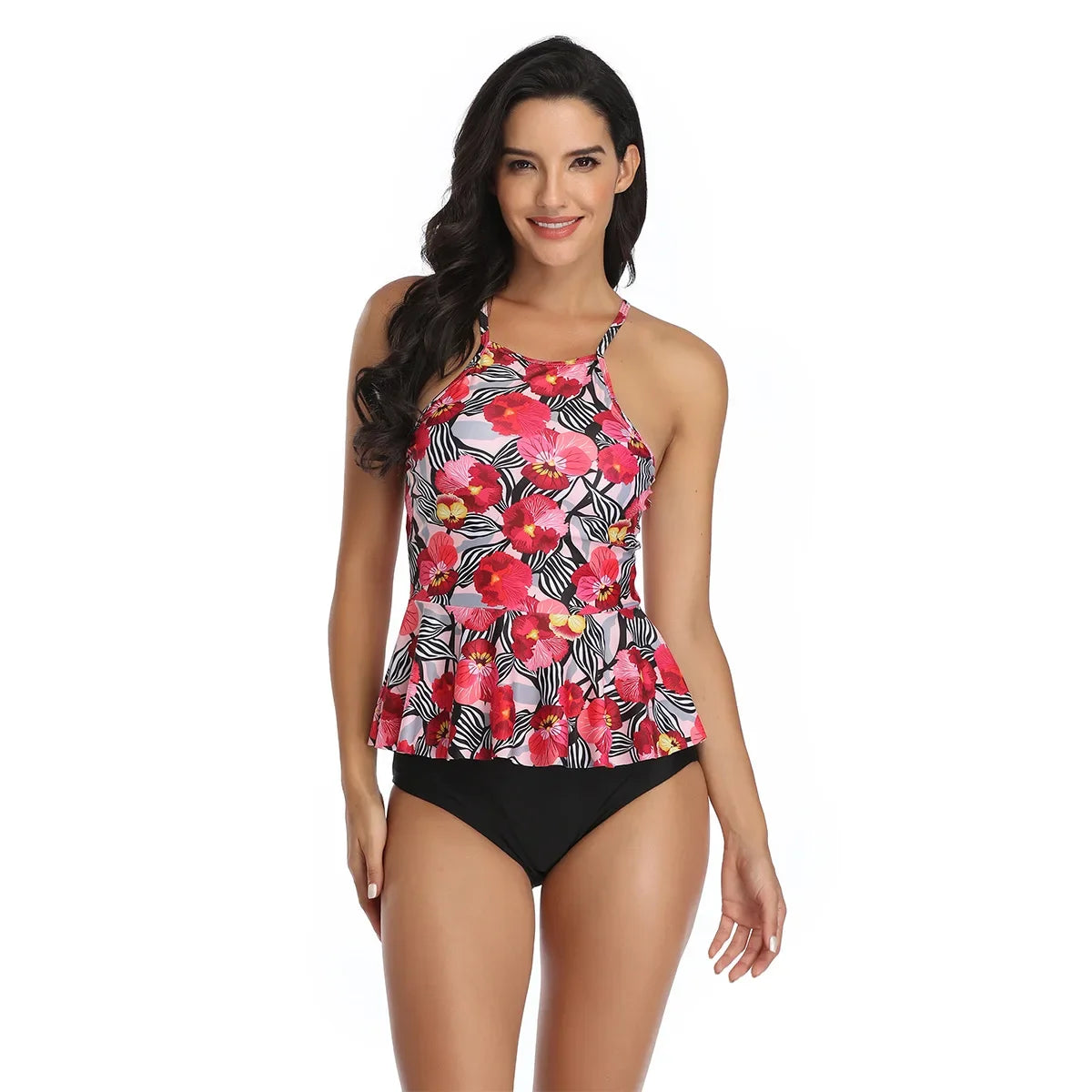 Summer Swimwear for Women Tankini Swimsuit Vintage Sunflower Print Bathing Suit 2XL Striped Beachwear Female Women's Swimwear