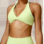 Women's Nylon Sports Bra Halter Sports Underwear Front Twist Naked Feel Sexy Yoga Gym Push Up Workout Padded Bralette Bathsuit