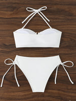 Halter Bandeau Bikinis 2026 Women Sexy Swimsuit Solid Padded High Waist Swimwear Female Bathers Bathing Swimming Swim Suit