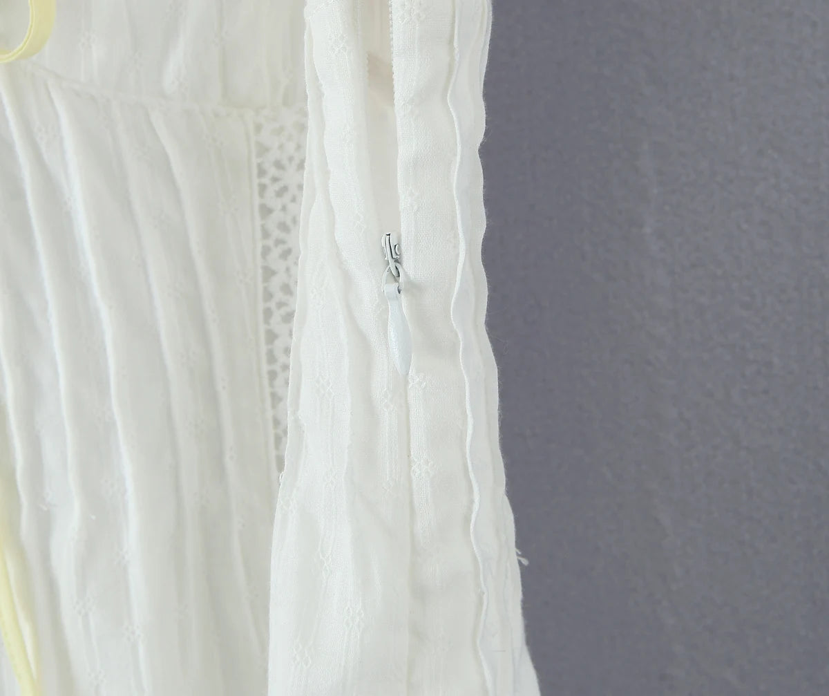 White Lace Dress Summer Women's Dress Bowknot Back Tie Up Short Beach Vestidos Female Sleeveless Mini Casual Cotton Dress 2025
