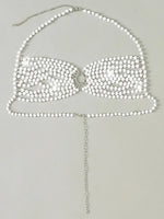 Luxury Pearls Chain Halter Hollow Out See Through Bikini Top Female Swimsuit Women Swimwear Bather Bathing Suit Swim Beach Top