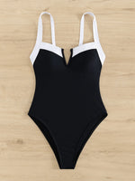 Sexy V Wire Swimwear Women 2025 White Black Contrast Slim Tummy Control One Piece Swimsuit Beach Backless Bathing Suit Monokini