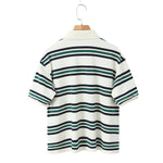 Foridol Burgundy Striped Casual Women T-shirt Summer Loose Polo Shirts Buttons New Female Tops Blouse White Tops Spring Shirt