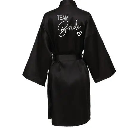Wedding Party Team Bride Robe With Black Letters Kimono Satin Pajamas Bridesmaid Bathrobe SP004