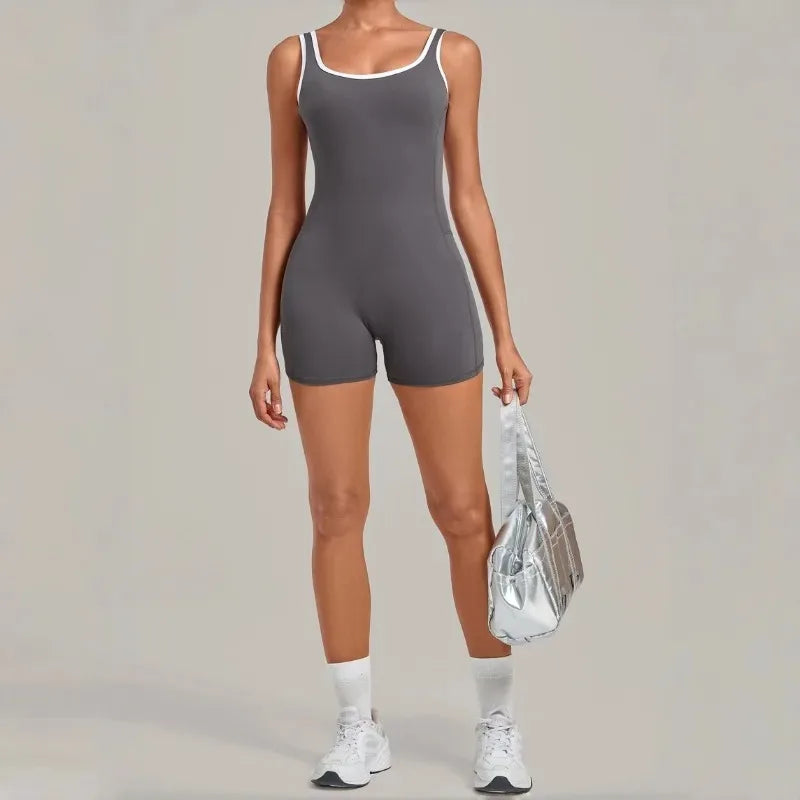 Women's Seamless Yoga Jumpsuits Sports Fitness Gym Sleeveless Backless Hip-lifting Shorts One-piece Training Workout Jumpsuit