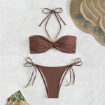 Brown Swimwear String Halter Bandeau Bikinis Sets Micro Thong Sexy Swimsuit Women Back Knotted Bathing Suit Bikini Mujer 2026