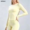 HISTELLO Defy Long Sleeve Top Women Fitness Pilates Clothes Seamless Round Neck Sports Shirt Slim Fit Activewear Gym Workout Top