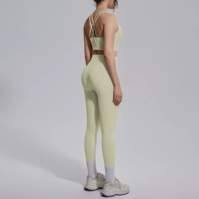 Women's Yoga Set Sports Fitness Running Beautiful Back Slim Fit Bra Hip-lifting High Waist Pants Workout Training Gym Suits