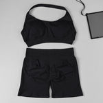 STOUREG Women's Fashion 2 Piece Sports Set Lace Up Sports Bra Seamless Shorts Leggings Yoga Gym Fitness Running Tracksuit