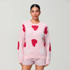 Women Spring Knitted Sweater Long Sleeve Round Neck Pearl Heart Print Knitwear Loose Pullover Tops