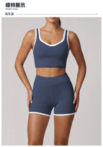 Summer Color Contrast Yoga Suit Women Shock-absorbing Sports Bra High Waist Hip Lifting Shorts Training Running Fitness Outfits