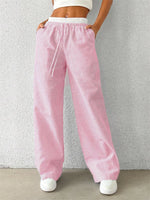 Women's Casual Striped Woven Wide Leg Pants Fall Winter 2024 Casual Stylish Full Length Trousers Y2K Clothes Streetwear