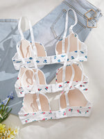 3-Pack Everyday Sweet Women's Bras Simple Solid Color Floral Print Thin Cup Patchwork Ribbed Push-Up Bra with Underwire Bra