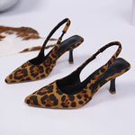 Sexy Leopard Print Thin High Heels Sandals Women Plus Size 43 Fashion Pointed Toe Sandals Woman Stiletto Heel Slingbacks Ladies