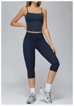 2 Pieces Yoga Set Women Sports Shirts Workout Top Fitness Suits Outdoor Gym Running Mid-length Pants Workout Clothes Tracksuits