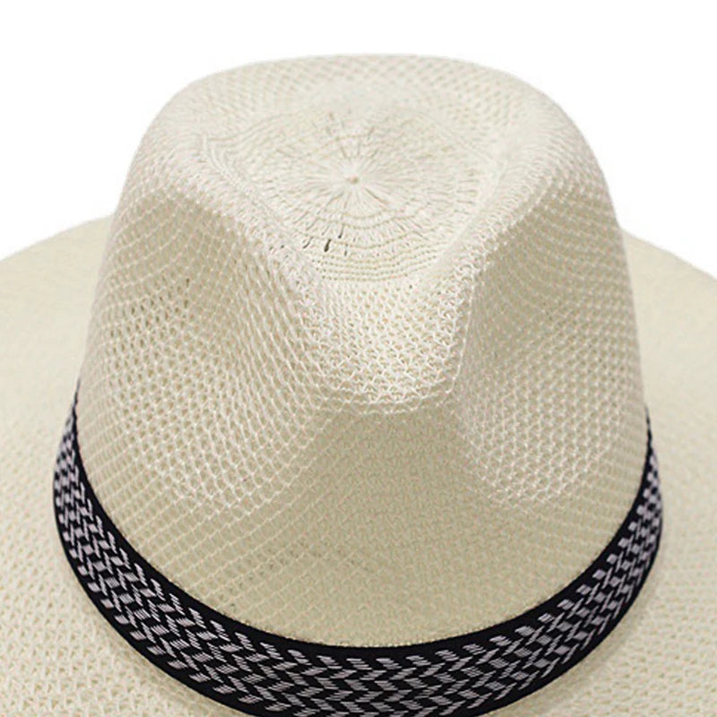 Men's Straw Woven Top Hat Wide Brim Sun Cap Summer Casual Outdoor Holiday