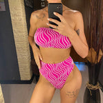 Sexy Wave Striped Bandeau High Waist Bikini Female Swimsuit Women Swimwear Two-Pieces Bikini Set Bather Bathing Suit Swim V5445