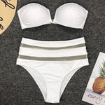 V Shaped Bandeau High Waist Bikini Women Swimsuit Female Swimwear Two-pieces Bikini Set with Bra Cup Bathing Suit Swim Beachwear