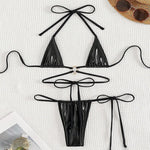 Sexy Metallic Black Halter String Micro Mini Bikinis Sets Two Piece Backless Swimwear Swimsuit Women Biquini Thong Bathing Suits