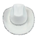 Women Shiny Sequined Wide Brim Cowboy Hat Western Style Sun Cap for Club Party