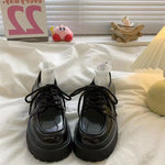 Women's Platform Oxford Shoes, Lace Up Thick Sole Preppy Dress Shoes, Black Round Toe Casual Leather Shoes for School Daily Wear
