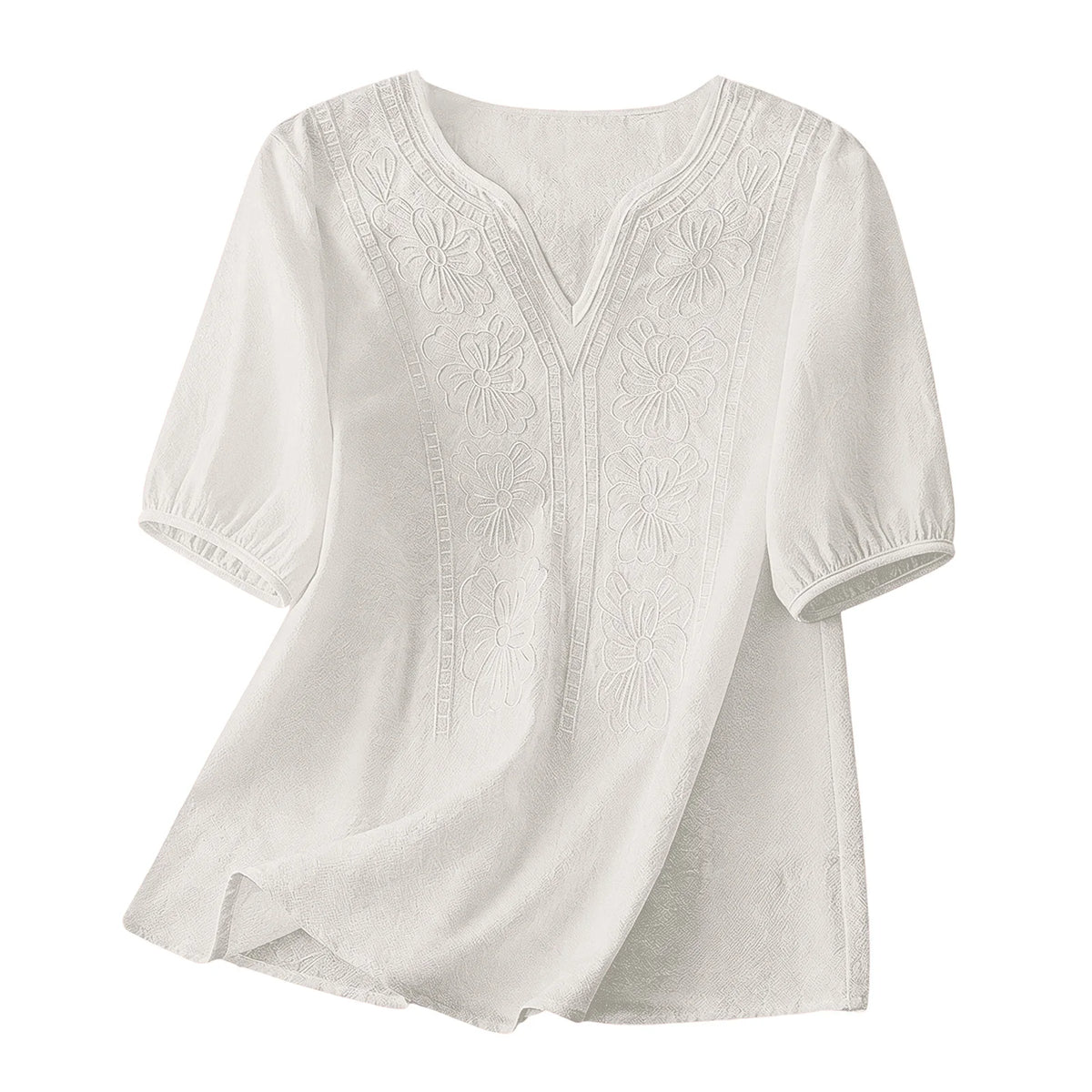 Women Summer Loose Embroidered V Neck Solid Color Short Sleeved Comfortable Button Down Shirt Top женская одежда
