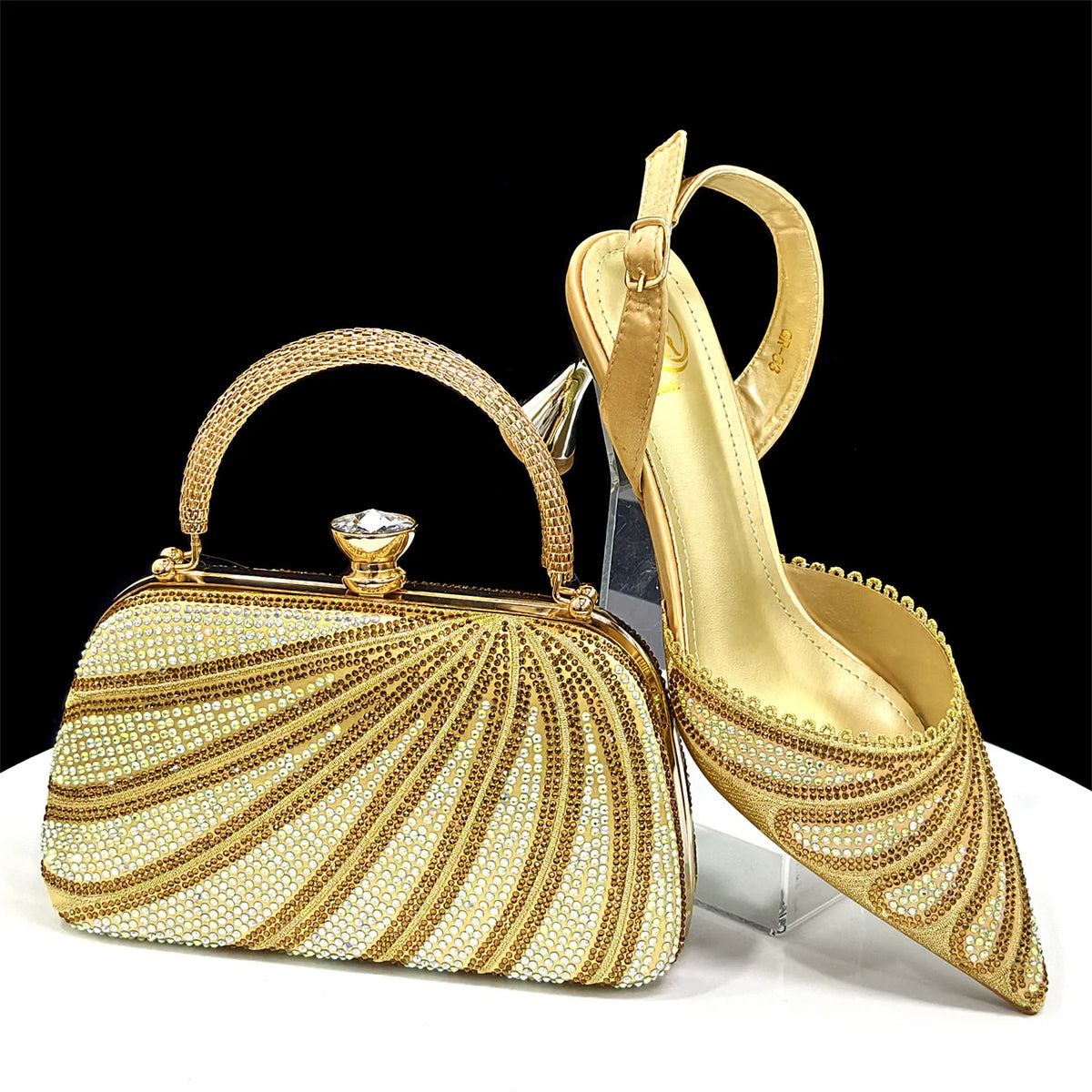Doershow beautiful High Quality African Style Ladies Shoes And Bags Set Latest GOLD Italian Shoes And Bag Set For Party H-1