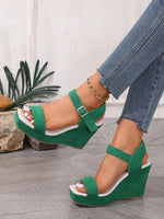 2026 New Platform Wedge Sandals Solid Color Round Headed Square BuckleHigh-heeled Sandals