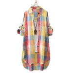 Long Sleeve Lapel Oversized Shirts Women Shirt Plaid Print Irregular Hem Single-breasted Soft Breathable Lady Long Top