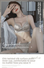 MOYISU Lingerie Women's Small Chest Gathering Summer No Underwire Retraction Breast Anti-sag Flat Bra Cover Underwear Set
