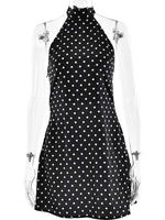 FDYOUI Woman Clothes Halter Sleeveless Polka Dot Satin Short Dress 2026 Summer Sexy Bandage Backless Mini Evening Party Dresses