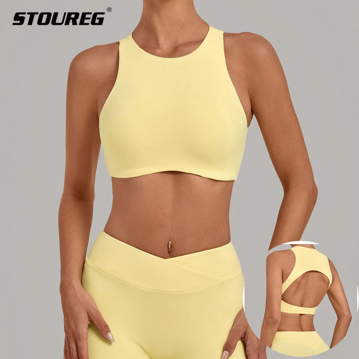 STOUREG Women's High Neck Yoga Tank Top Backless High Elastic Shockproof Padded Bra Racerback Gym Fitness Workout Breathable