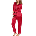 Womens Silk Satin Pajamas Loungewear Two-piece Sleepwear Button-Down Full Sleeve LongSet