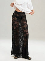 Sexy High Waist Black Lace Skirts for Women 2026 Summer See-through Long Maxi Skirt Female Hollow Out Slim Holiday Party Dress